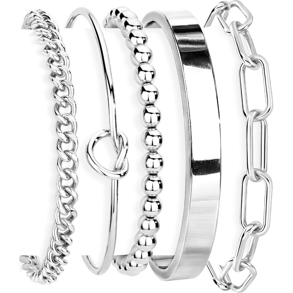 〽️Women Fashion Accessories Beaded Bracelet Bangles Rode Silver-Beaded Set